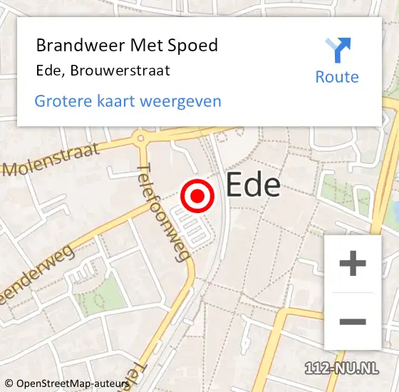 Locatie op kaart van de 112 melding: Brandweer Met Spoed Naar Ede, Brouwerstraat op 14 juni 2023 16:35