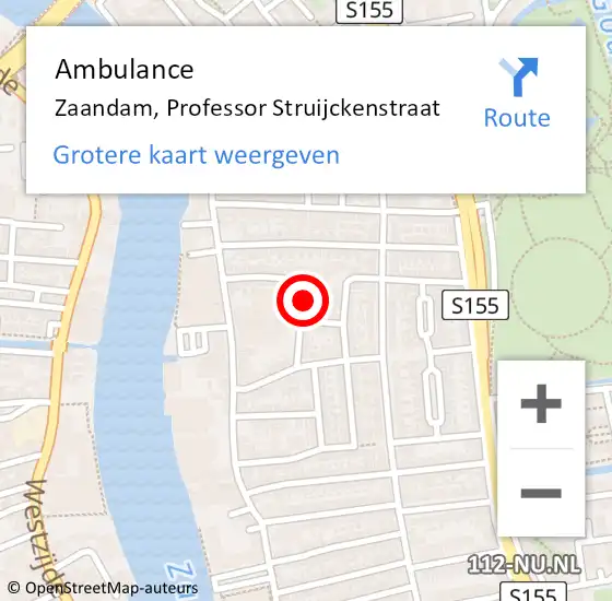 Locatie op kaart van de 112 melding: Ambulance Zaandam, Professor Struijckenstraat op 14 juni 2023 16:45