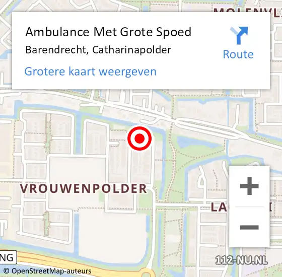 Locatie op kaart van de 112 melding: Ambulance Met Grote Spoed Naar Barendrecht, Catharinapolder op 14 juni 2023 16:57