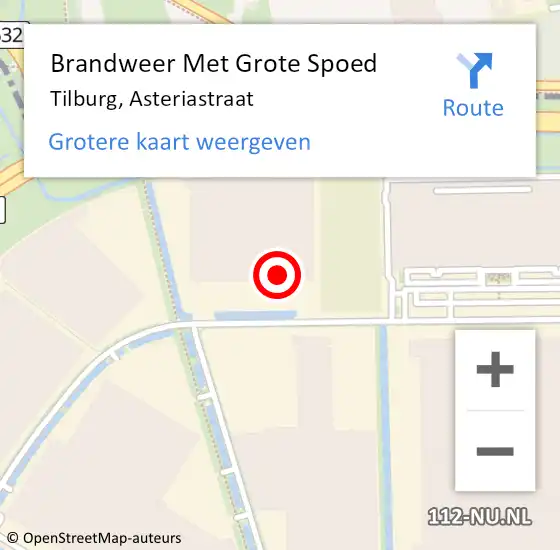 Locatie op kaart van de 112 melding: Brandweer Met Grote Spoed Naar Tilburg, Asteriastraat op 14 juni 2023 17:06