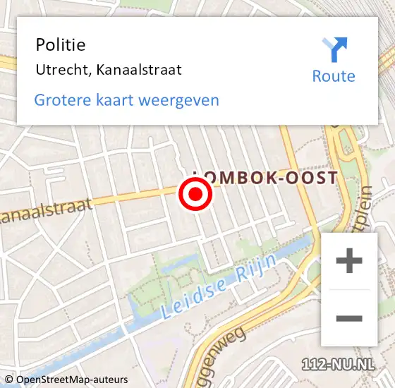 Locatie op kaart van de 112 melding: Politie Utrecht, Kanaalstraat op 14 juni 2023 17:13
