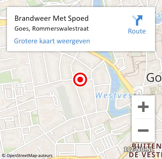 Locatie op kaart van de 112 melding: Brandweer Met Spoed Naar Goes, Rommerswalestraat op 14 juni 2023 17:40