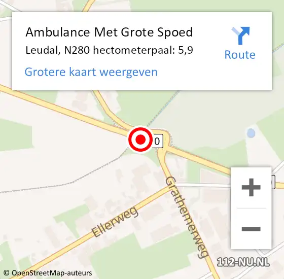 Locatie op kaart van de 112 melding: Ambulance Met Grote Spoed Naar Leudal, N280 hectometerpaal: 5,9 op 14 juni 2023 17:47