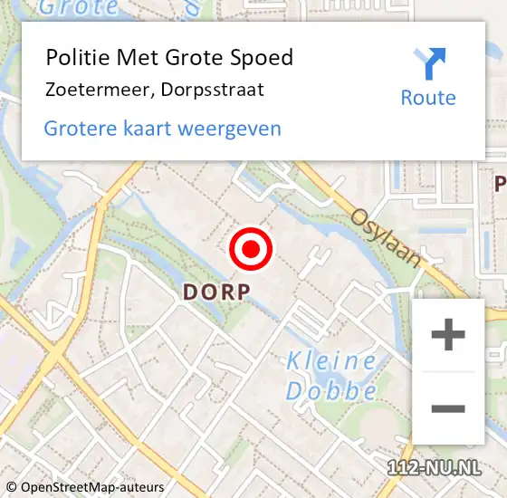 Locatie op kaart van de 112 melding: Politie Met Grote Spoed Naar Zoetermeer, Dorpsstraat op 14 juni 2023 17:49