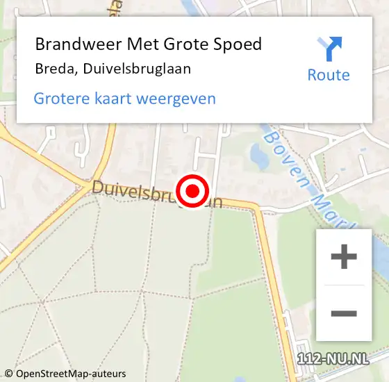 Locatie op kaart van de 112 melding: Brandweer Met Grote Spoed Naar Breda, Duivelsbruglaan op 14 juni 2023 17:49