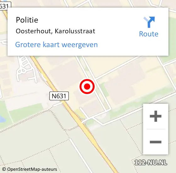 Locatie op kaart van de 112 melding: Politie Oosterhout, Karolusstraat op 14 juni 2023 17:50