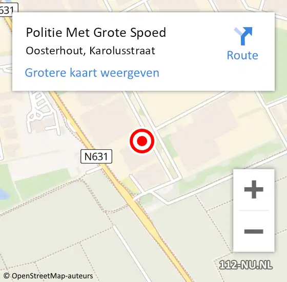Locatie op kaart van de 112 melding: Politie Met Grote Spoed Naar Oosterhout, Karolusstraat op 14 juni 2023 17:50
