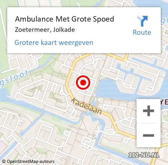 Locatie op kaart van de 112 melding: Ambulance Met Grote Spoed Naar Zoetermeer, Jolkade op 14 juni 2023 17:55