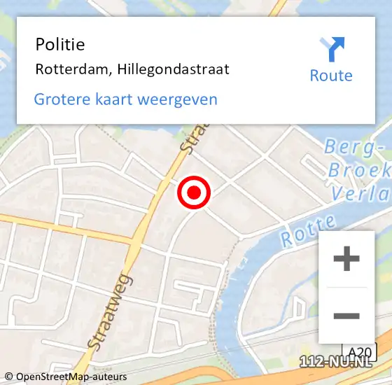 Locatie op kaart van de 112 melding: Politie Rotterdam, Hillegondastraat op 14 juni 2023 18:02