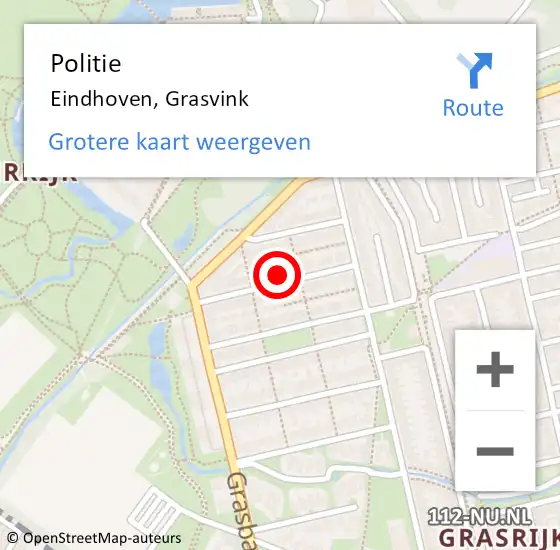 Locatie op kaart van de 112 melding: Politie Eindhoven, Grasvink op 14 juni 2023 18:08