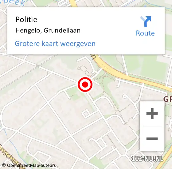 Locatie op kaart van de 112 melding: Politie Hengelo, Grundellaan op 14 juni 2023 18:26