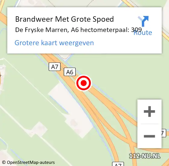 Locatie op kaart van de 112 melding: Brandweer Met Grote Spoed Naar De Fryske Marren, A6 hectometerpaal: 309 op 14 juni 2023 18:34