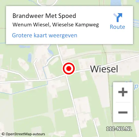 Locatie op kaart van de 112 melding: Brandweer Met Spoed Naar Wenum Wiesel, Wieselse Kampweg op 14 juni 2023 18:54