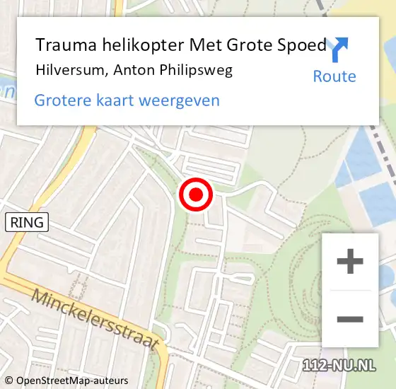 Locatie op kaart van de 112 melding: Trauma helikopter Met Grote Spoed Naar Hilversum, Anton Philipsweg op 14 juni 2023 18:56