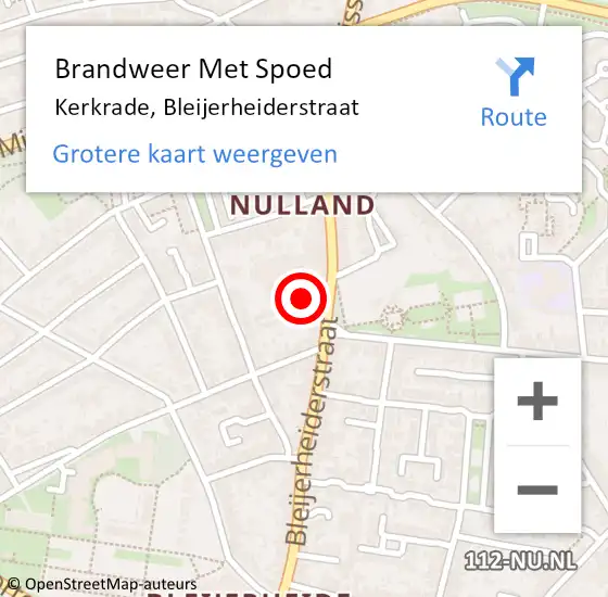 Locatie op kaart van de 112 melding: Brandweer Met Spoed Naar Kerkrade, Bleijerheiderstraat op 14 juni 2023 18:58