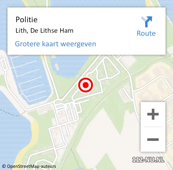 Locatie op kaart van de 112 melding: Politie Lith, De Lithse Ham op 14 juni 2023 19:07