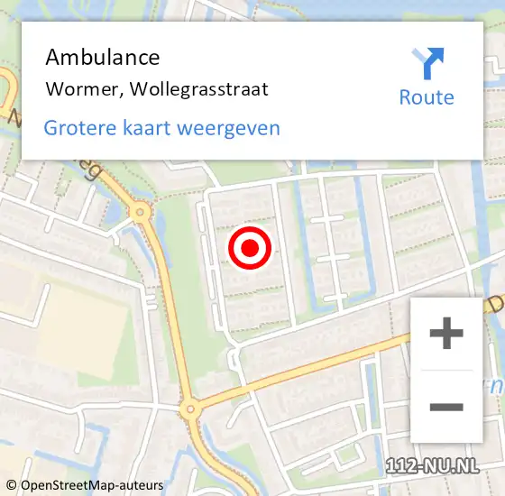 Locatie op kaart van de 112 melding: Ambulance Wormer, Wollegrasstraat op 14 juni 2023 19:08