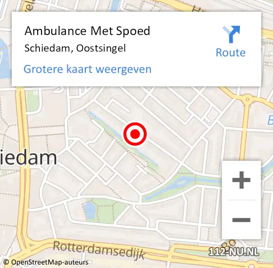 Locatie op kaart van de 112 melding: Ambulance Met Spoed Naar Schiedam, Oostsingel op 14 juni 2023 19:11