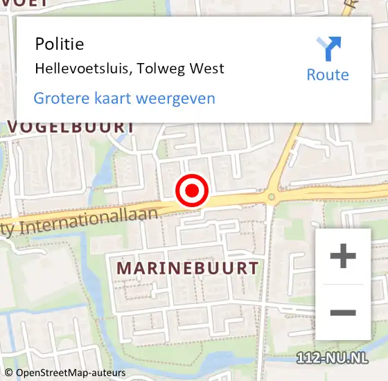 Locatie op kaart van de 112 melding: Politie Hellevoetsluis, Tolweg West op 14 juni 2023 19:38