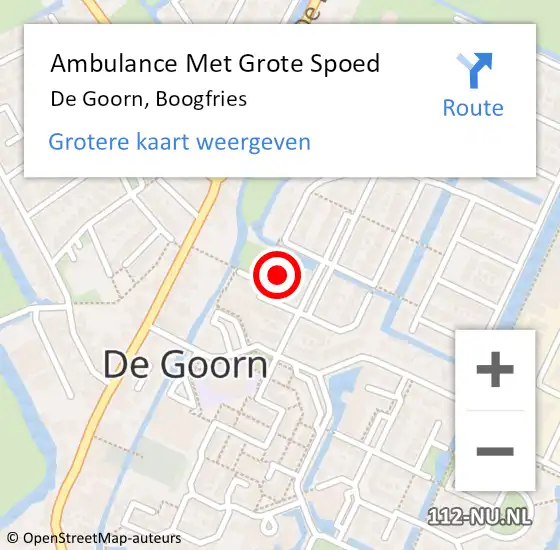 Locatie op kaart van de 112 melding: Ambulance Met Grote Spoed Naar De Goorn, Boogfries op 14 juni 2023 19:44