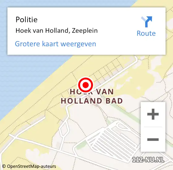 Locatie op kaart van de 112 melding: Politie Hoek van Holland, Zeeplein op 14 juni 2023 19:54