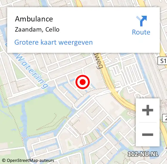 Locatie op kaart van de 112 melding: Ambulance Zaandam, Cello op 14 juni 2023 20:38