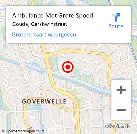 Locatie op kaart van de 112 melding: Ambulance Met Grote Spoed Naar Gouda, Gershwinstraat op 14 juni 2023 20:50