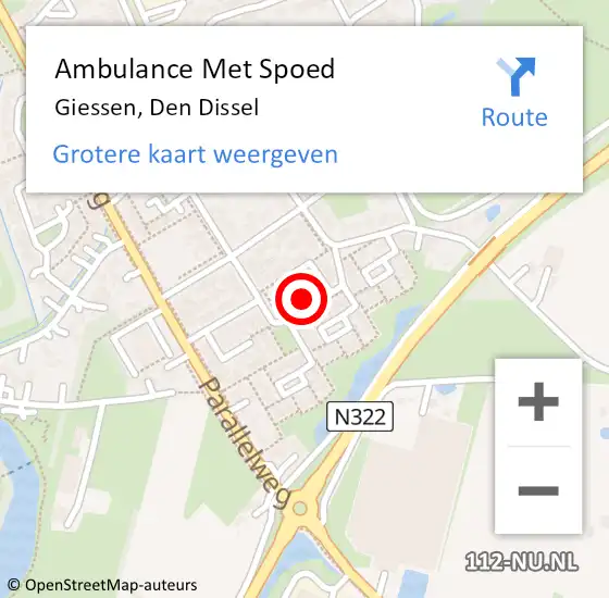 Locatie op kaart van de 112 melding: Ambulance Met Spoed Naar Giessen, Den Dissel op 14 juni 2023 20:53