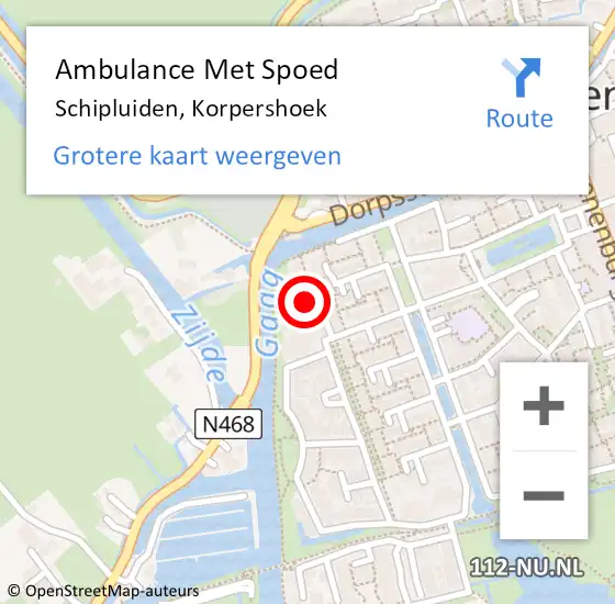 Locatie op kaart van de 112 melding: Ambulance Met Spoed Naar Schipluiden, Korpershoek op 14 juni 2023 21:15