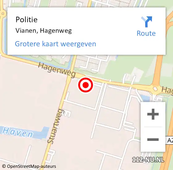 Locatie op kaart van de 112 melding: Politie Vianen, Hagenweg op 14 juni 2023 21:21