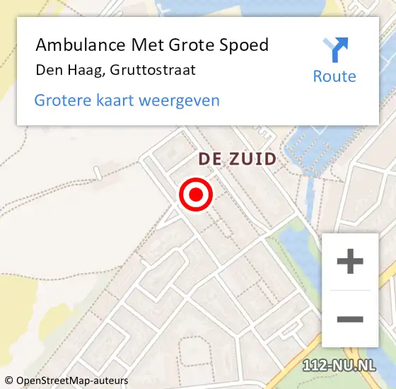 Locatie op kaart van de 112 melding: Ambulance Met Grote Spoed Naar Den Haag, Gruttostraat op 14 juni 2023 21:40