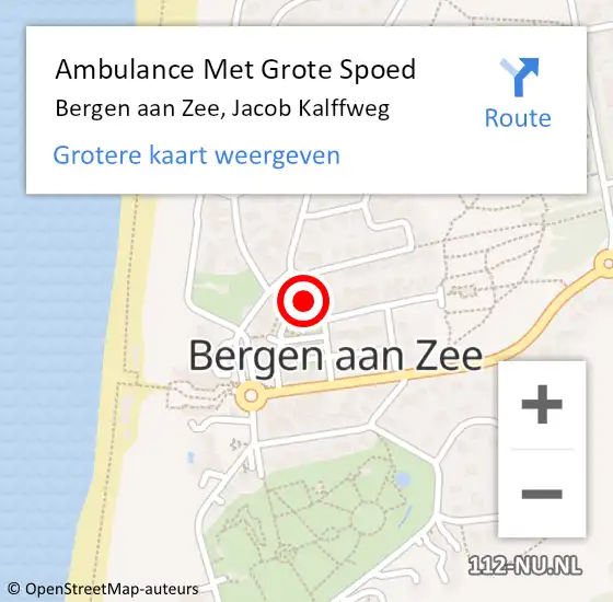 Locatie op kaart van de 112 melding: Ambulance Met Grote Spoed Naar Bergen aan Zee, Jacob Kalffweg op 14 juni 2023 22:07
