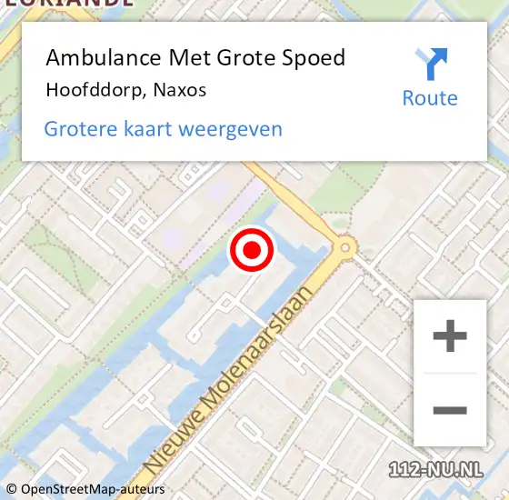 Locatie op kaart van de 112 melding: Ambulance Met Grote Spoed Naar Hoofddorp, Naxos op 14 juni 2023 22:13