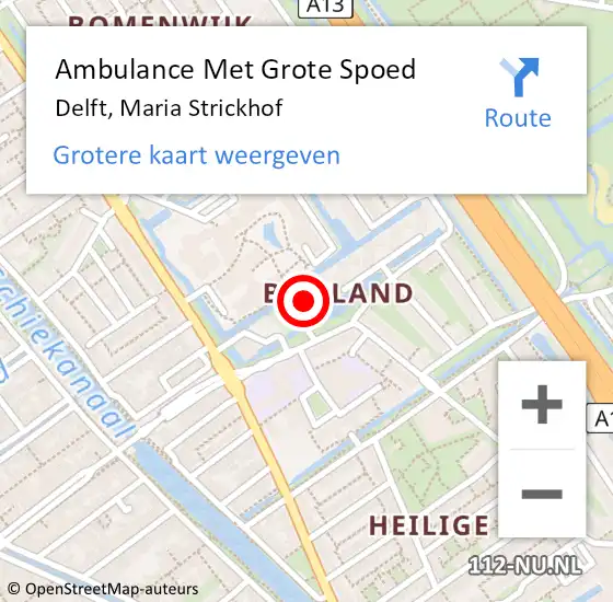 Locatie op kaart van de 112 melding: Ambulance Met Grote Spoed Naar Delft, Maria Strickhof op 14 juni 2023 22:17