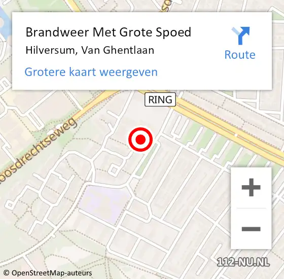 Locatie op kaart van de 112 melding: Brandweer Met Grote Spoed Naar Hilversum, Van Ghentlaan op 14 juni 2023 22:31