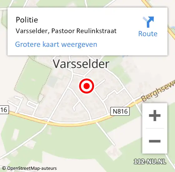 Locatie op kaart van de 112 melding: Politie Varsselder, Pastoor Reulinkstraat op 14 juni 2023 22:55