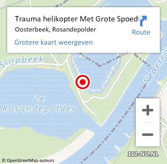 Locatie op kaart van de 112 melding: Trauma helikopter Met Grote Spoed Naar Oosterbeek, Rosandepolder op 14 juni 2023 23:01