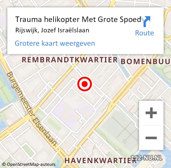 Locatie op kaart van de 112 melding: Trauma helikopter Met Grote Spoed Naar Rijswijk, Jozef Israëlslaan op 14 juni 2023 23:20