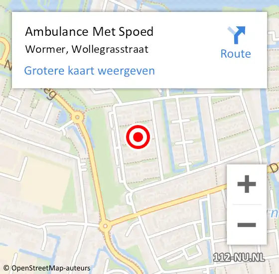 Locatie op kaart van de 112 melding: Ambulance Met Spoed Naar Wormer, Wollegrasstraat op 14 juni 2023 23:35