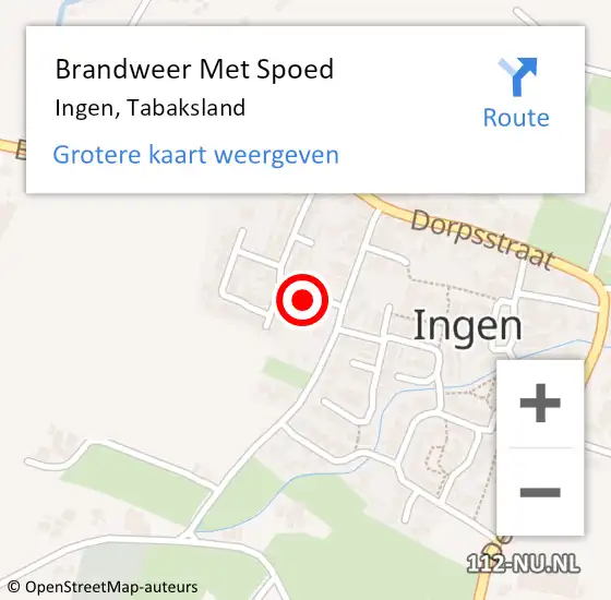 Locatie op kaart van de 112 melding: Brandweer Met Spoed Naar Ingen, Tabaksland op 15 juni 2023 00:14
