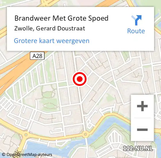 Locatie op kaart van de 112 melding: Brandweer Met Grote Spoed Naar Zwolle, Gerard Doustraat op 15 juni 2023 01:12