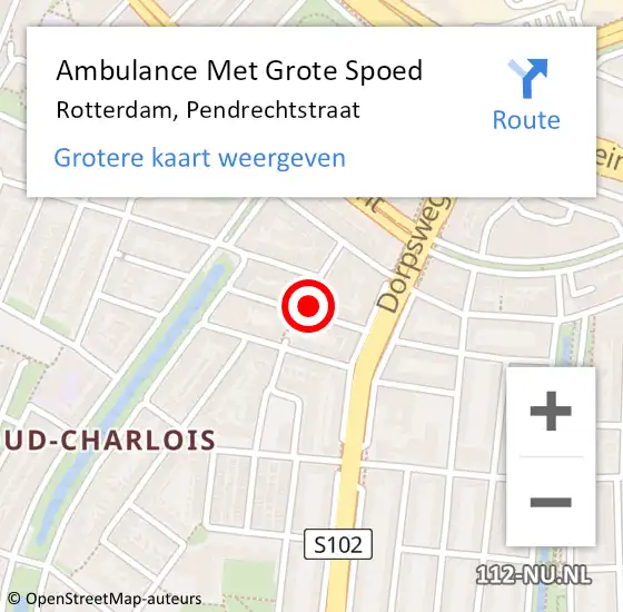 Locatie op kaart van de 112 melding: Ambulance Met Grote Spoed Naar Rotterdam, Pendrechtstraat op 15 juni 2023 01:35