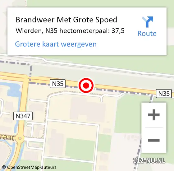 Locatie op kaart van de 112 melding: Brandweer Met Grote Spoed Naar Wierden, N35 hectometerpaal: 37,5 op 15 juni 2023 05:09