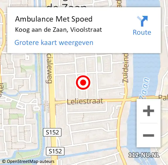 Locatie op kaart van de 112 melding: Ambulance Met Spoed Naar Koog aan de Zaan, Vioolstraat op 15 juni 2023 06:04