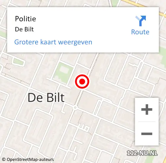 Locatie op kaart van de 112 melding: Politie De Bilt op 15 juni 2023 06:17