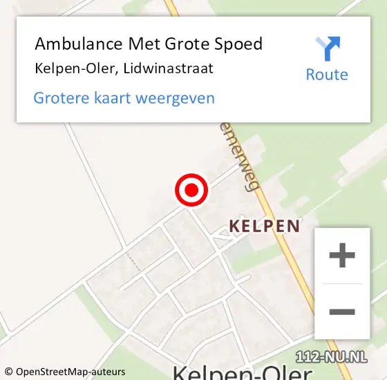 Locatie op kaart van de 112 melding: Ambulance Met Grote Spoed Naar Kelpen-Oler, Lidwinastraat op 15 juni 2023 06:18