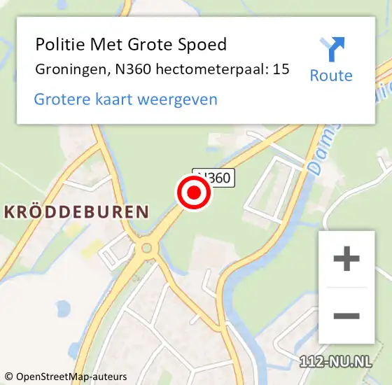 Locatie op kaart van de 112 melding: Politie Met Grote Spoed Naar Groningen, N360 hectometerpaal: 15 op 15 juni 2023 06:20