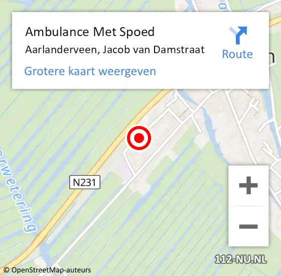 Locatie op kaart van de 112 melding: Ambulance Met Spoed Naar Aarlanderveen, Jacob van Damstraat op 15 juni 2023 07:13