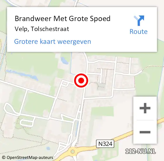 Locatie op kaart van de 112 melding: Brandweer Met Grote Spoed Naar Velp, Tolschestraat op 15 juni 2023 07:45
