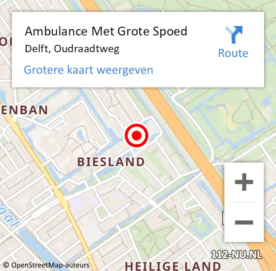 Locatie op kaart van de 112 melding: Ambulance Met Grote Spoed Naar Delft, Oudraadtweg op 15 juni 2023 07:51